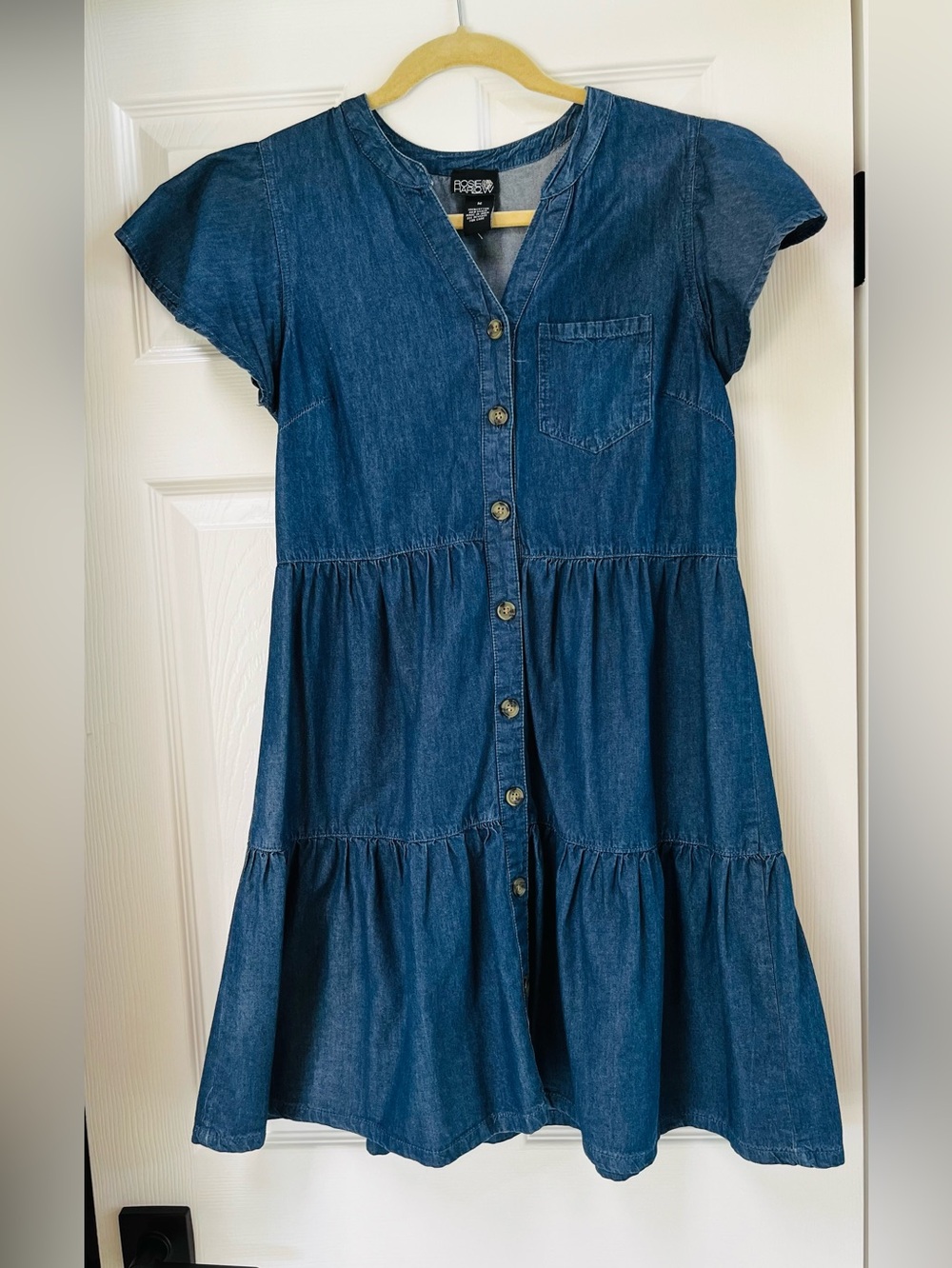 Rosie Girl Denim Button-Front Tiered Dress — Dark Blue